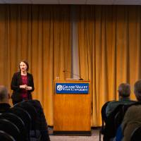 A speech in the Grand River Room.